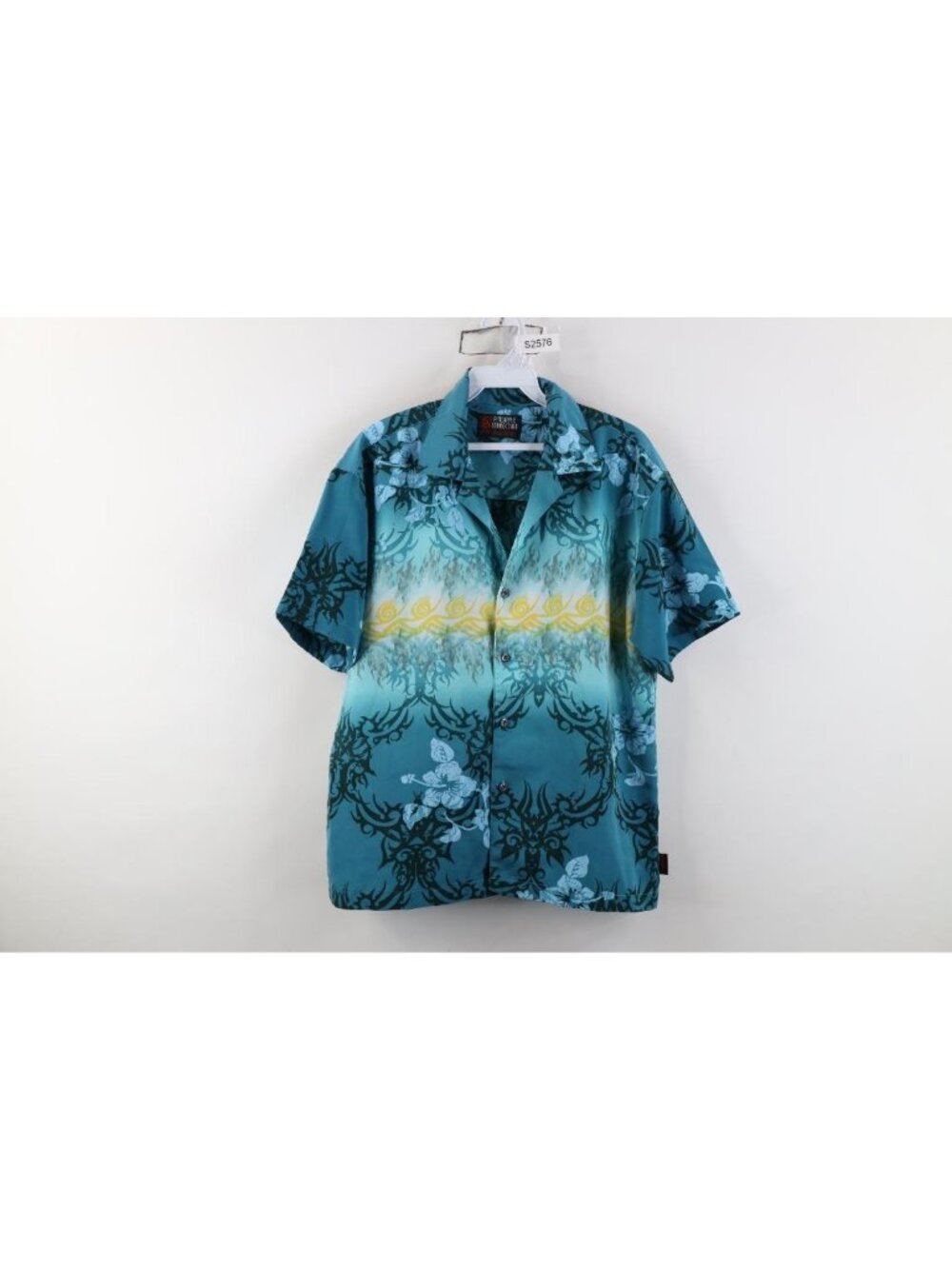 Vtg 90s Streetwear Mens Small Dragon Tribal Fire Flames Flower Button Shirt
